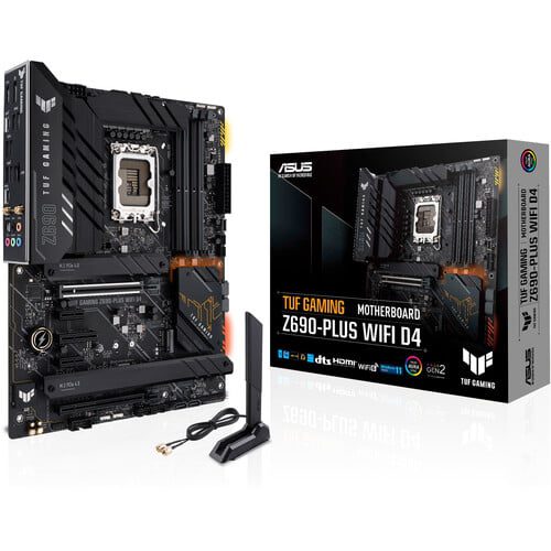 ASUS TUF GAMING Z690-PLUS D4 (LGA 1700) ATX gaming motherboard, 15 DrMOS power stages, PCIe® 5.0, DDR4 memory, four M.2 slots, Intel 2.5 Gb Ethernet, HDMI®, DisplayPort™, USB 3.2 Gen 2×2 Type-C®, front USB 3.2 Gen 2 Type C, SATA 6 Gbps, T