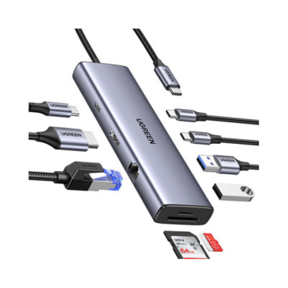 UGREEN 15375 USB-C to 2*USB3.0+2*USB-C+HDMI+RJ45+SD&TF +PD port Converter