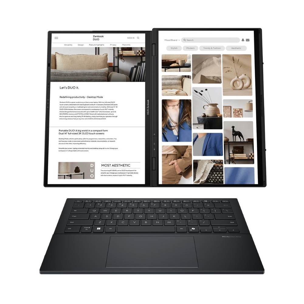 Asus Zenbook Duo UX8406CA-PZ005W Intel Core Ultra 9 285H 32GB LPDDR5X 2TB NVME 14.0″ 3K OLED Touch Display Win11 Inkwell Gray