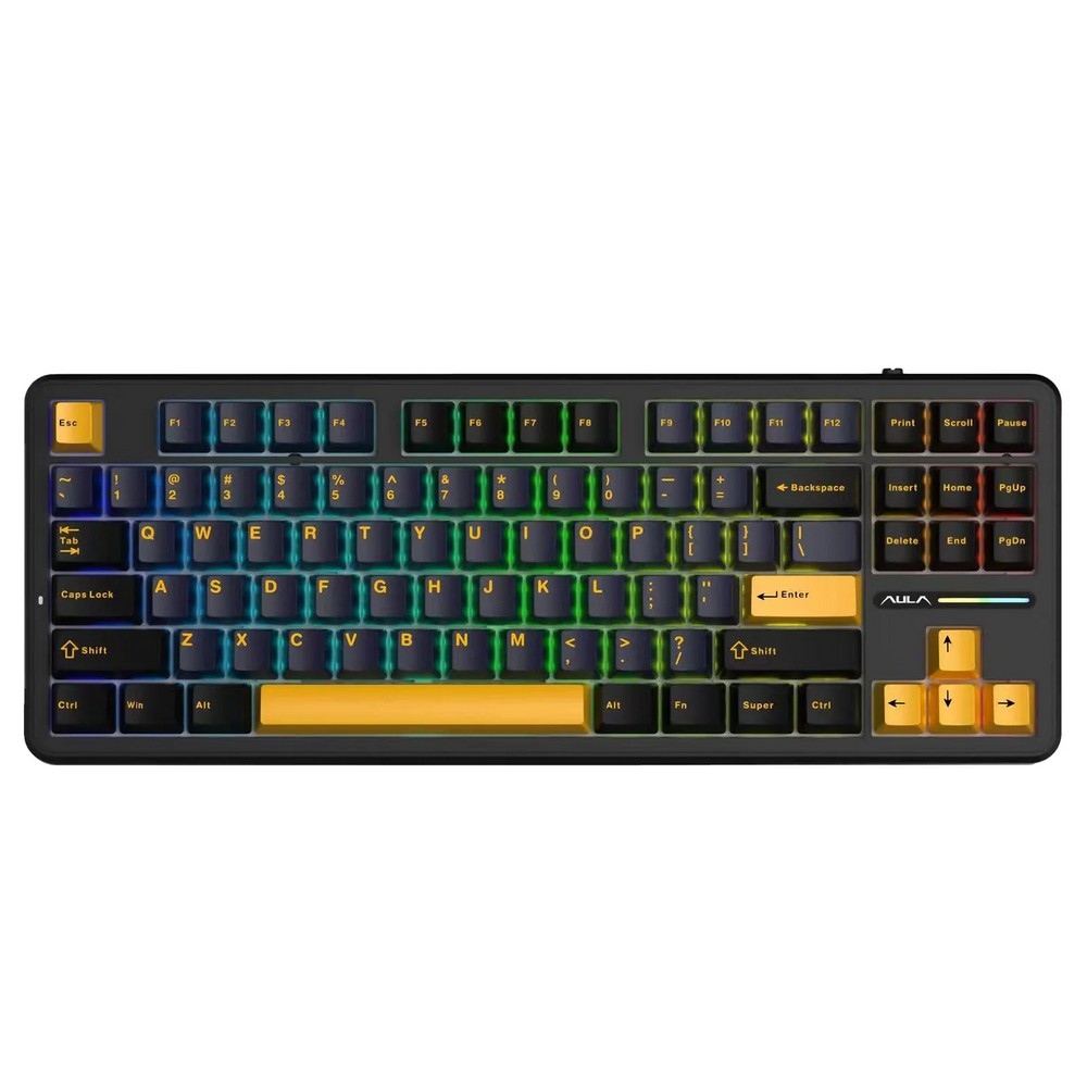 AULA F87 Gasket Mechanical Keyboard Thander Black Gray Wood Switches (BLACK PLUS DARK)