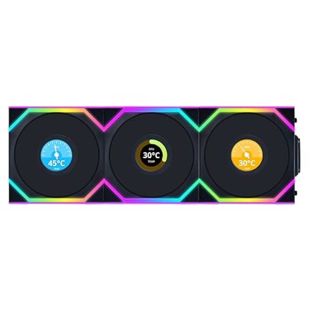 Lian Li Uni Fan SL120 Wireless LCD ARGB Case Fan Black – Triple Pack