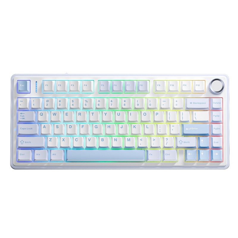 AULA F75 Gasket Structure, Fully Hot-Swappable Keys, 75% Layout Gray Wood Switch V3 Mechanical Keyboard Sea Salt Blue (AULA NEW STOCK)