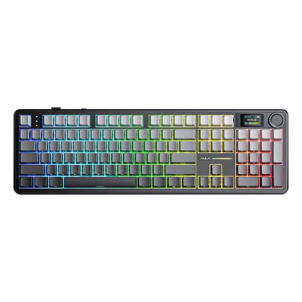 Aula F108 Pro Full-Size Mechanical Keyboard With Smart Screen Gradient Grey- Raindrop Switch (AULA NEW STOCK)