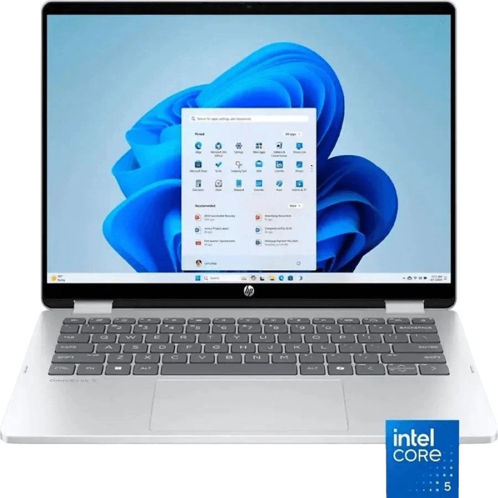 HP OmniBook 5 Flip 14-FP0013DX x360 Premium Copilot AI Business Laptop – Intel Core 5 120U, 8GB DDR5 Ram, 512GB SSD, 14 Inches 2K (1920 x 1200),Touch Screen X360, Wifi 6, Backlit Keyboard, Windows 11 Home (Glacier Silver)