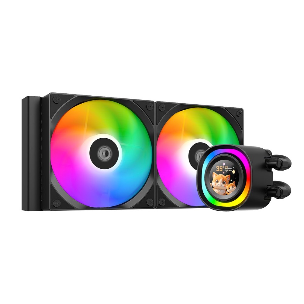 ID-COOLING FX240 LCD 240 mm AIO Liquid CPU Cooler with 1.48″ Full-Color LCD Display – Black