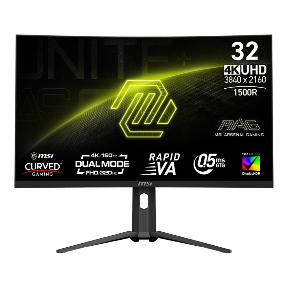 MSI MONITOR MAG 321CUPDF 32” 4K HDR Curved UHD (3840×2160) Dual Mode (4K 160Hz or FHD 320Hz) Gaming Monitor