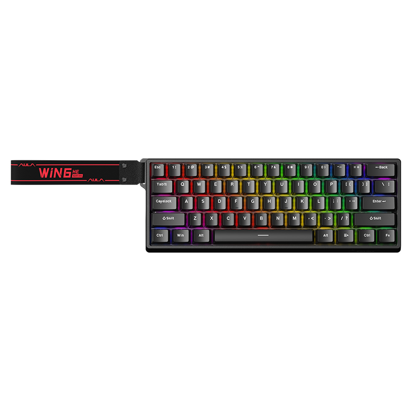 AULA WIN60HE Gray Wood Magnetic Switch RT, Extreme Response, Gaming Keyboard Black