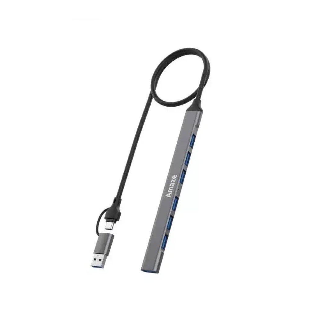 Amaze A307 USB + Type C 7-Port USB 3.0 Hub Black