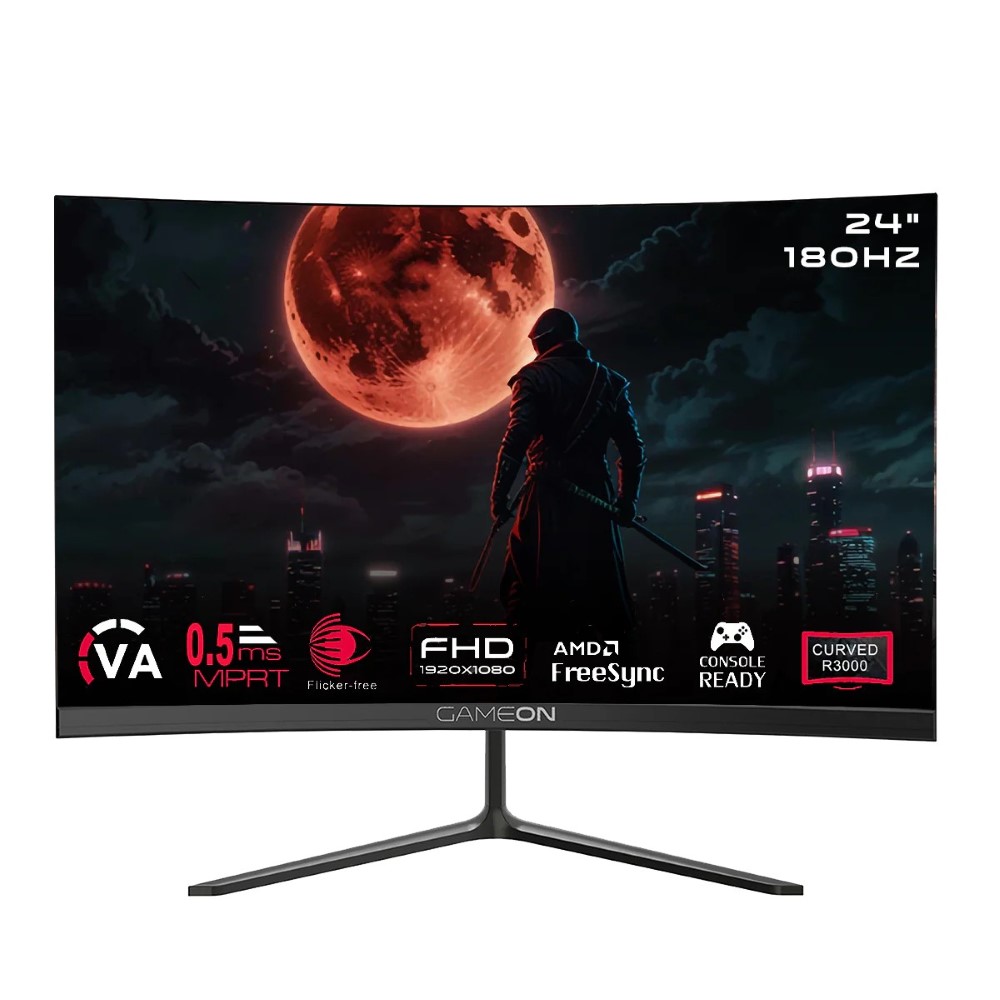 GAMEON GOC24F180VA Pro Series 24″ FHD, 180Hz, MPRT 0.5ms, HDMI 2.1, VA Panel Curved Gaming Monitor (Supports PS5) – Black