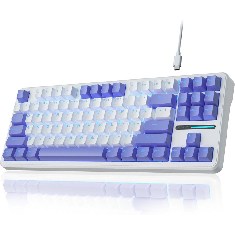 AULA F87 Wired Gaming Keyboard, 75% TKL Hot Swappable Custom Keyboard with Detachable USB Cable, Ice Blue Backlit, Blue Switch Mechanical Gaming Keyboards (BLUE PLUS WHITE)
