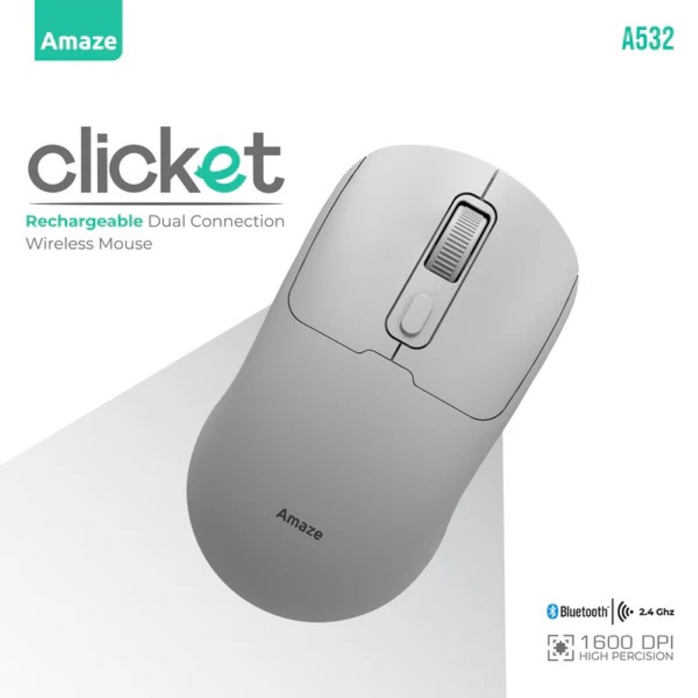 Amaze A712 Clicket Dual Wireless Rechargeable Mouse - Gray
