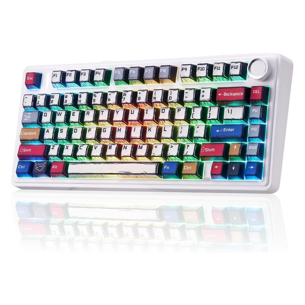 Aula F75 Wireless Mechanical Creamy Keyboard with RGB Backlit Hot Swappable, 81 Keys 75% Layout Gaming Keyboard,(Comic theme) (AULA NEW STOCK)