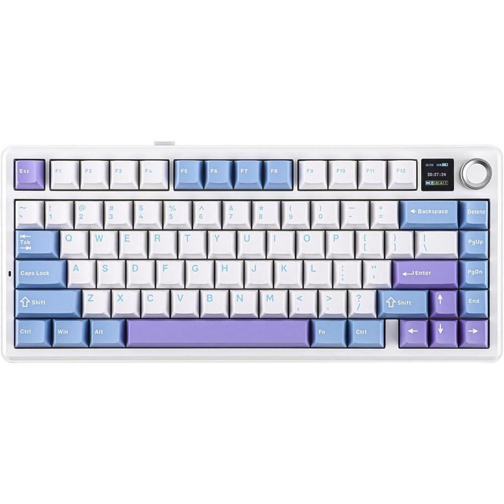 Aula F75 Max Wireless Mechanical Keyboard with TFT Screen and Knob, Gasket Gaming Keyboard in 75% Layout, Hot Swappable, RGB Backlight, for PC/Mac/Linux (Blue White Purple)