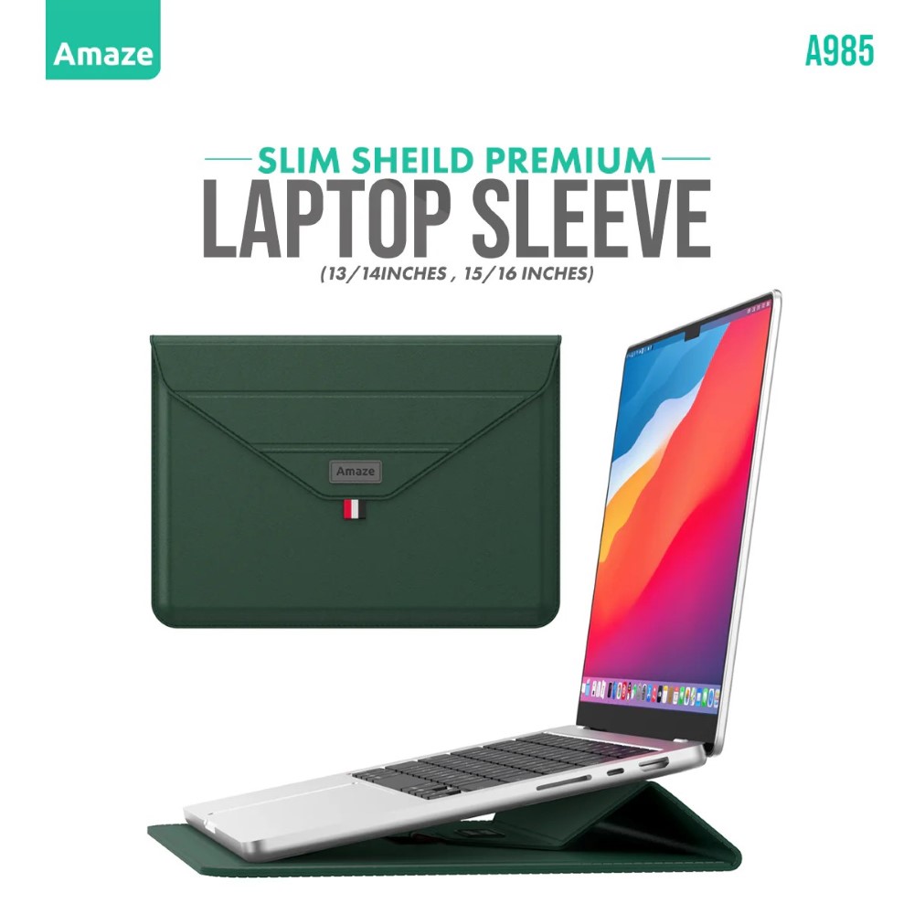 Amaze A985 Slim Shield Premium Laptop Sleeve 15/16 inch Green