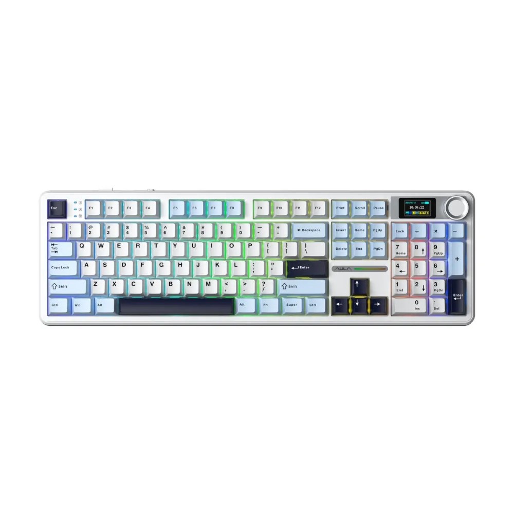 AULA F108 Pro Full-Size Mechanical Keyboard With Smart Screen White Blue/LightBlack/Purple (AULA NEW STOCK)
