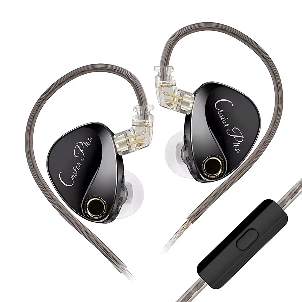 KZ Castor Pro IEM with HD Mic, Dual 10mm Dynamic Driver, Harman Target Improved Bass for Hi-Res Audio Quality, 4 Tuning Switch, Oxygen Free Copper Flat Cable, 0.78mm 2Pin & 3.5mm Plug Compatible BLACK  IMPROVED BASS 