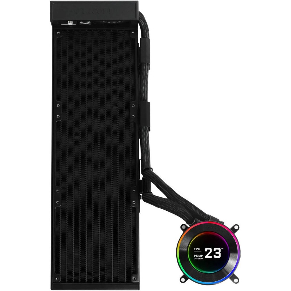 Lian Li Hydroshift II LCD-C 360CL Liquid CPU Cooler 2.1″ IPS Display No Fans Included 2500 RPM Pump Speed Aluminum Alloy Radiator Material Black