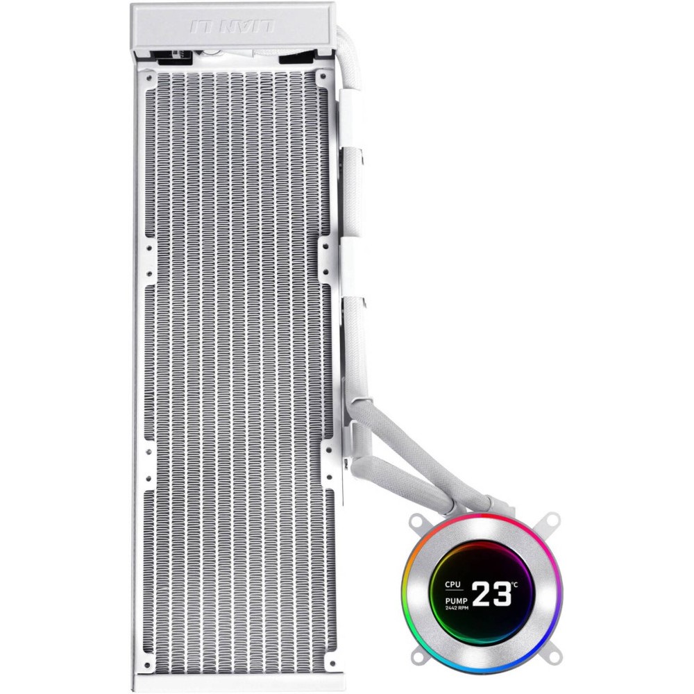 Lian Li Hydroshift II LCD-C 360CL Liquid CPU Cooler 2.1″ IPS Display No Fans Included 2500 RPM Pump Speed Aluminum Alloy Radiator Material White