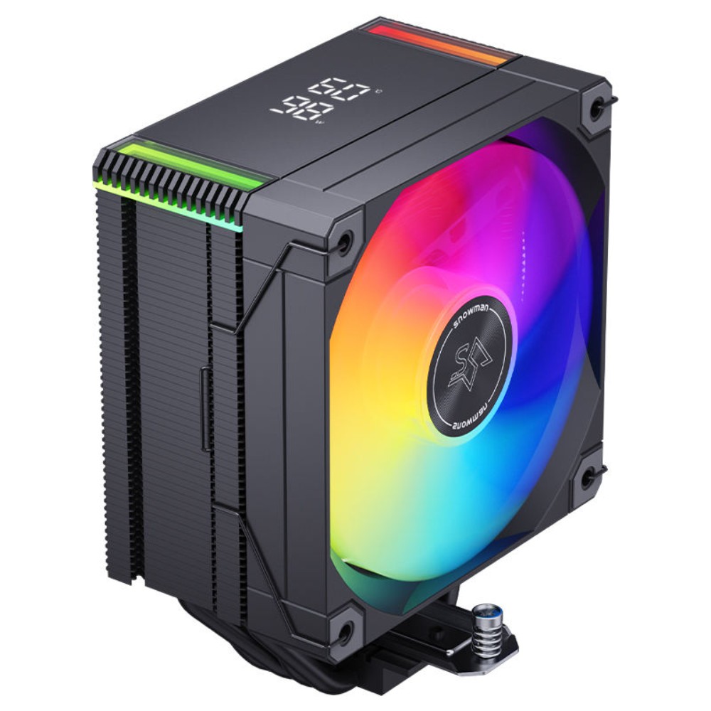 SNOWMAN MT4-V4D-ARGB CPU Cooler – 120mm ARGB Fan 4 Heat Pipes Digital Display Black