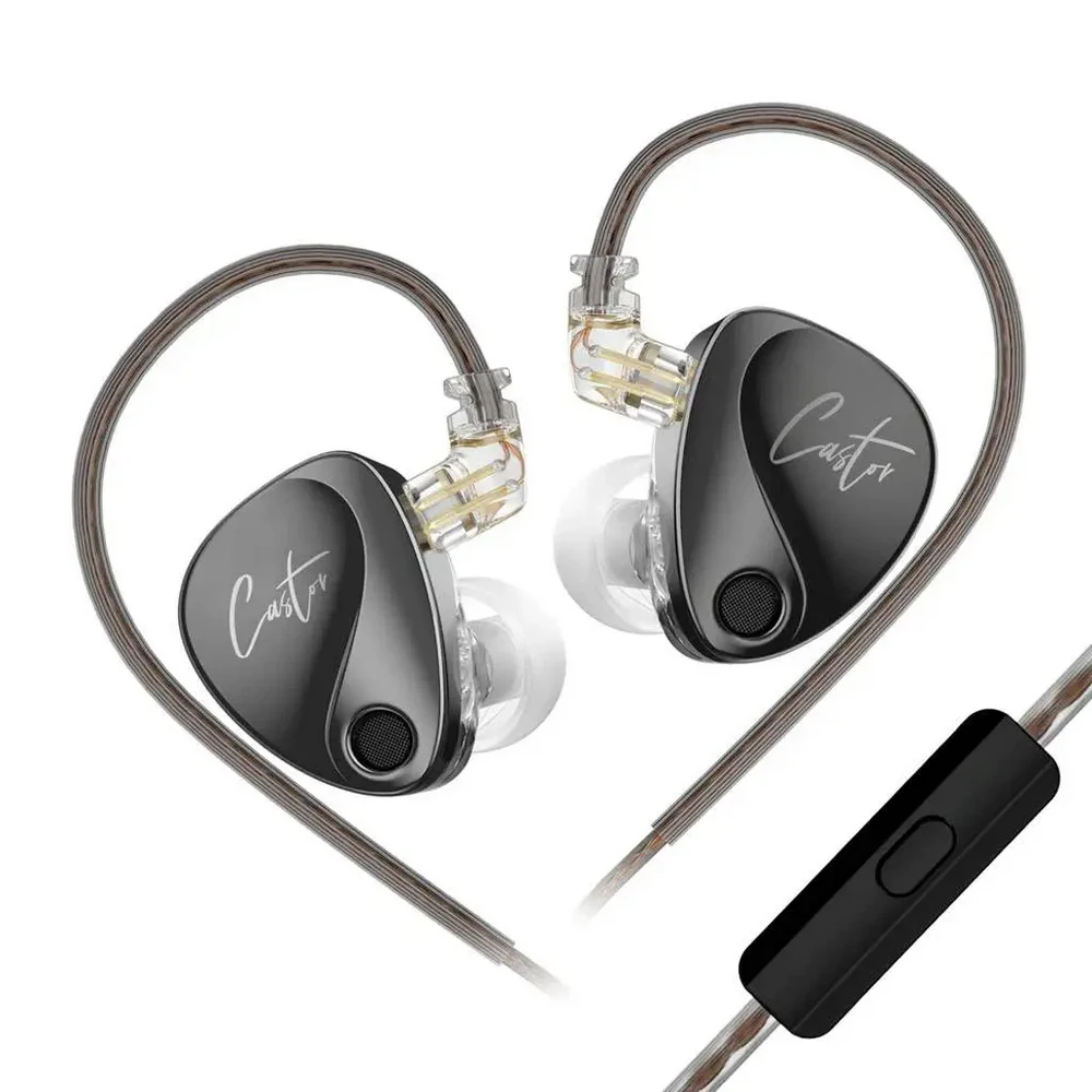 KZ Castor Wired IEM Earphone with Mic, 10mm Dual Magnetic + 8mm Dynamic Driver, Harman Target with Improved Bass in Ear Monitor, 4 Tuning Switches, 2Pin Detachable Cable BLACK IMPROVED BASS 
