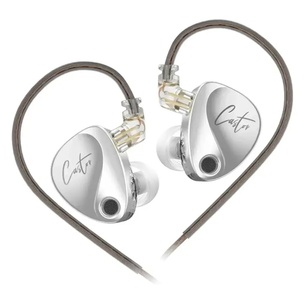KZ Castor Wired IEM In-Ear Headphones with Mic, Dual Dynamic Driver in Ear Monitor, 4 Tuning Switches IEM, 2Pin Detachable Cable (Harman Target with Mic) SILVER 