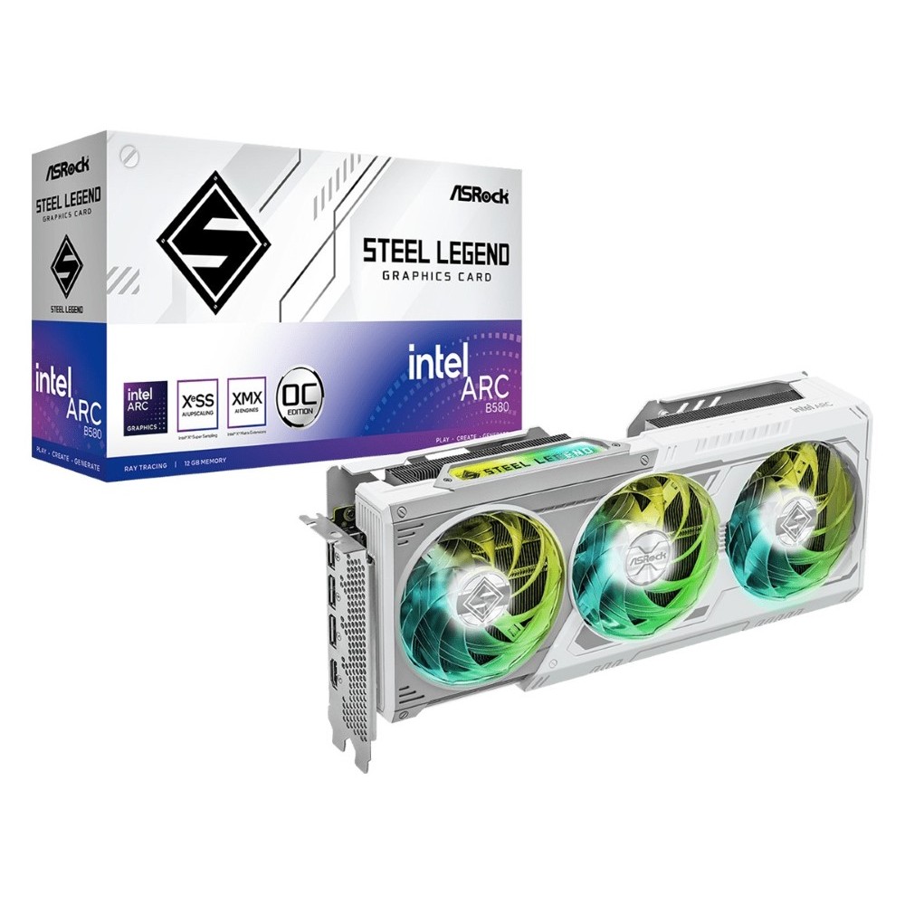 ASRock Intel Arc B580 Steel Legend 12GB OC 2800 MHz 19 Gbps 192 Bits GDDR6 7680 x 4320 650W Triple Fan Graphics Card