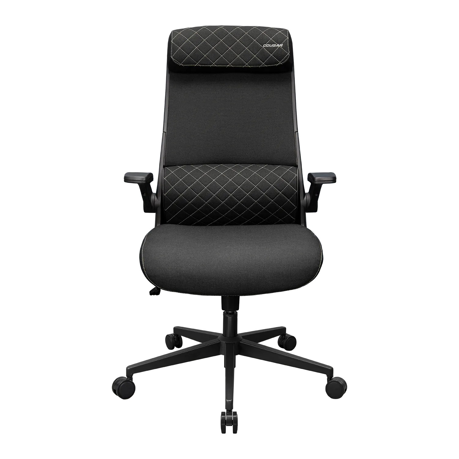 Cougar STRYDER Chair, Imitation Linen Material, Adjustable Headrest, Multi-Density Foam Seat, Ergonomically Contoured Lumbar Zone, Class 4 Gas Lift Cylinder, Black