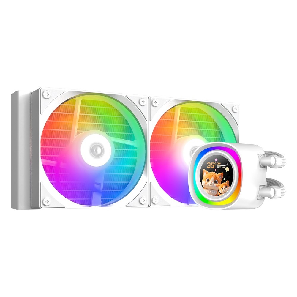 ID-COOLING FX240 LCD 240 mm AIO Liquid CPU Cooler with 1.48″ Full-Color LCD Display – White