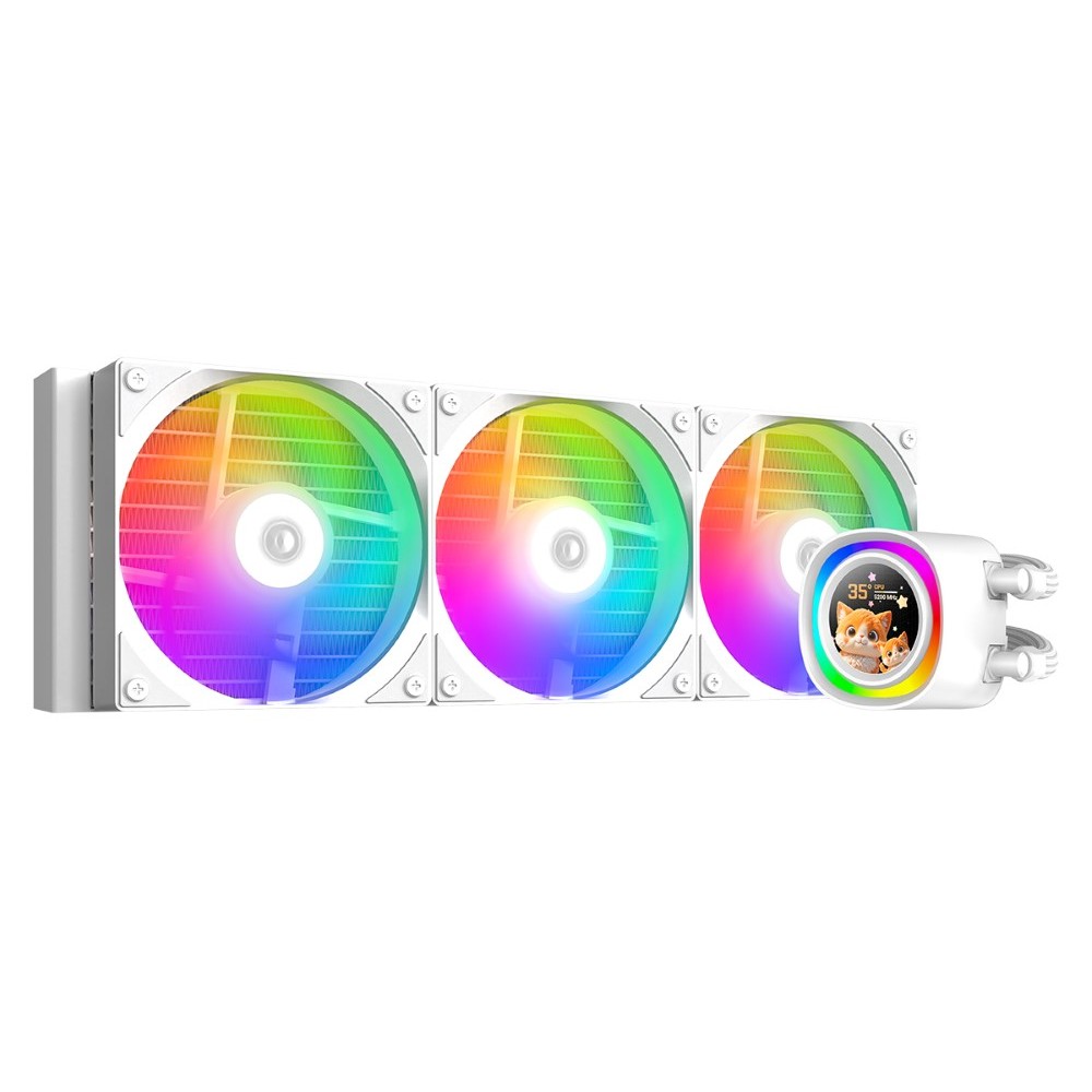 ID-COOLING FX360 LCD 360 mm AIO Liquid CPU Cooler with 1.48″ Full-Color LCD Display – White