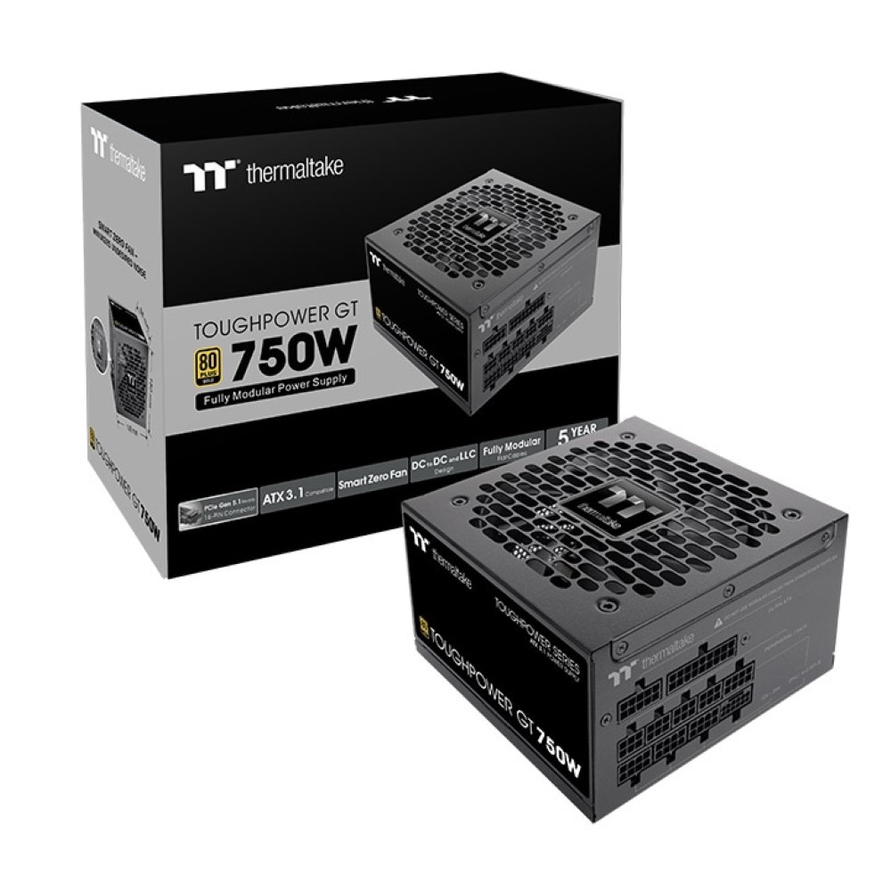 Thermaltake ToughPower GT 750W ATX 3.1 Standard Power Supply – 80 Plus Gold Efficiency Fully Modular, Smart Zero Fan Native 300W PCIe 5.1 Connector – Black