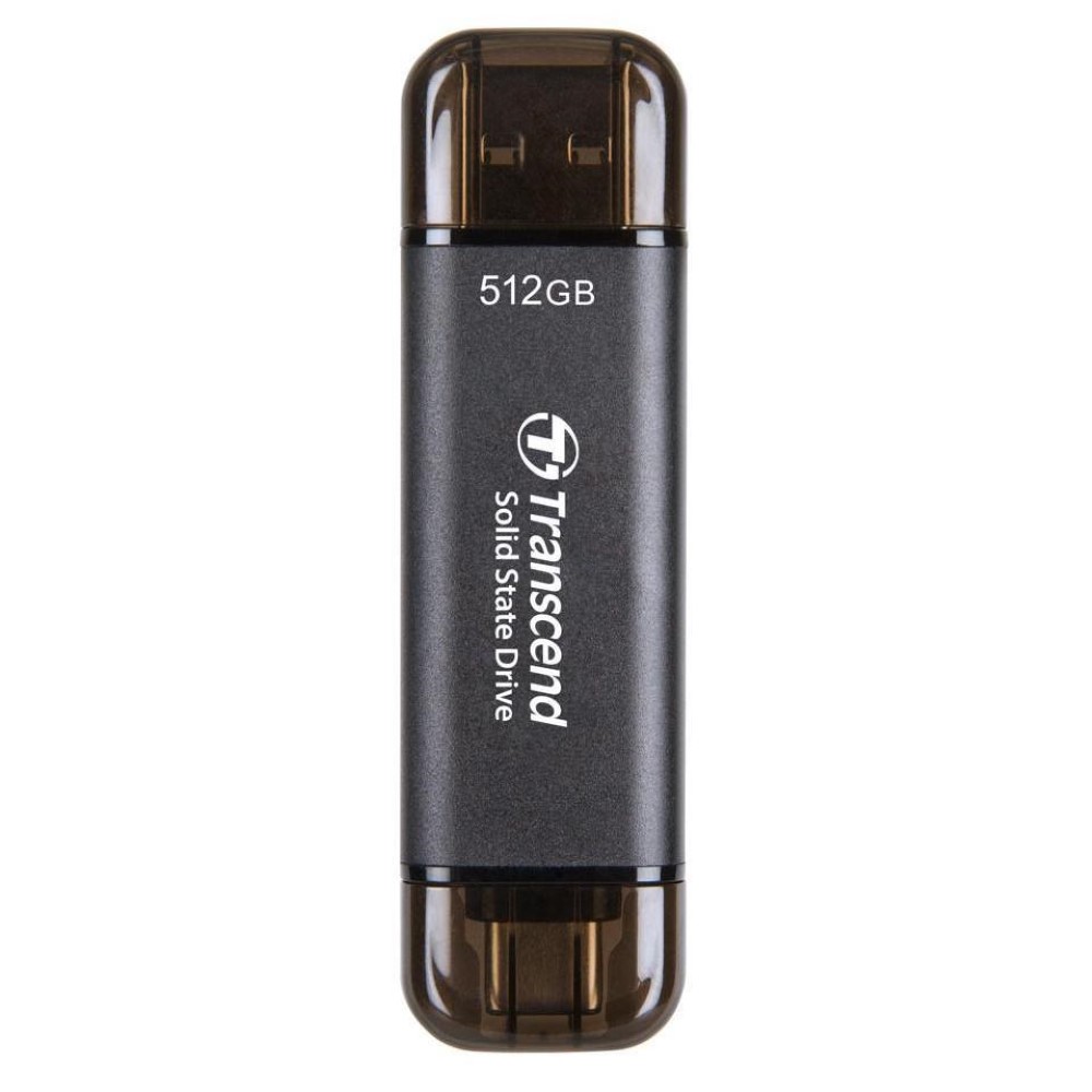 Transcend ESD310C 512GB External SSD USB 3.2 Gen2 Up to 1050 MB/s Type A and C Portable SSD with 2-in-1 Type C and Type A for iPhone iPad Android Car Audio System Sentry Mode – Iron Gray