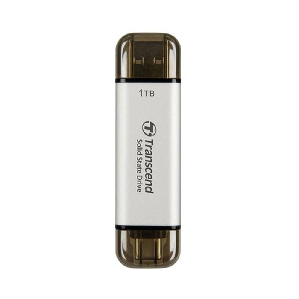 Transcend ESD310S 1TB External SSD USB 3.2 Gen2 Up to 1050 MB/s Type A and C Portable SSD with 2-in-1 Type C and Type A for iPhone iPad Android Car Audio System Sentry Mode - Silver