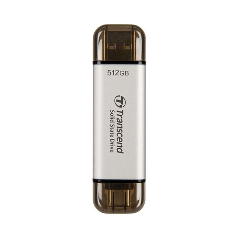 Transcend ESD310S 512GB External SSD USB 3.2 Gen2 Up to 1050 MB/s Type A and C Portable SSD with 2-in-1 Type C and Type A for iPhone iPad Android Car Audio System Sentry Mode - Silver