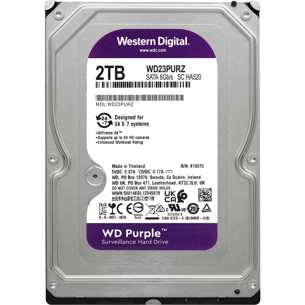 WD 2TB Purple SATA III 3.5″ Internal Surveillance HDD