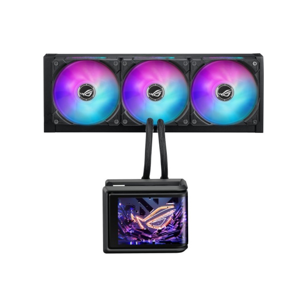 ASUS ROG Ryuo IV SLC 360 ARGB Liquid CPU Cooler 6.67″ AMOLED Display 360mm Radiator 3x 120mm MF-12C aRGB Fans 2650 RPM Speed 71.44 CFM Fan Airflow – Black