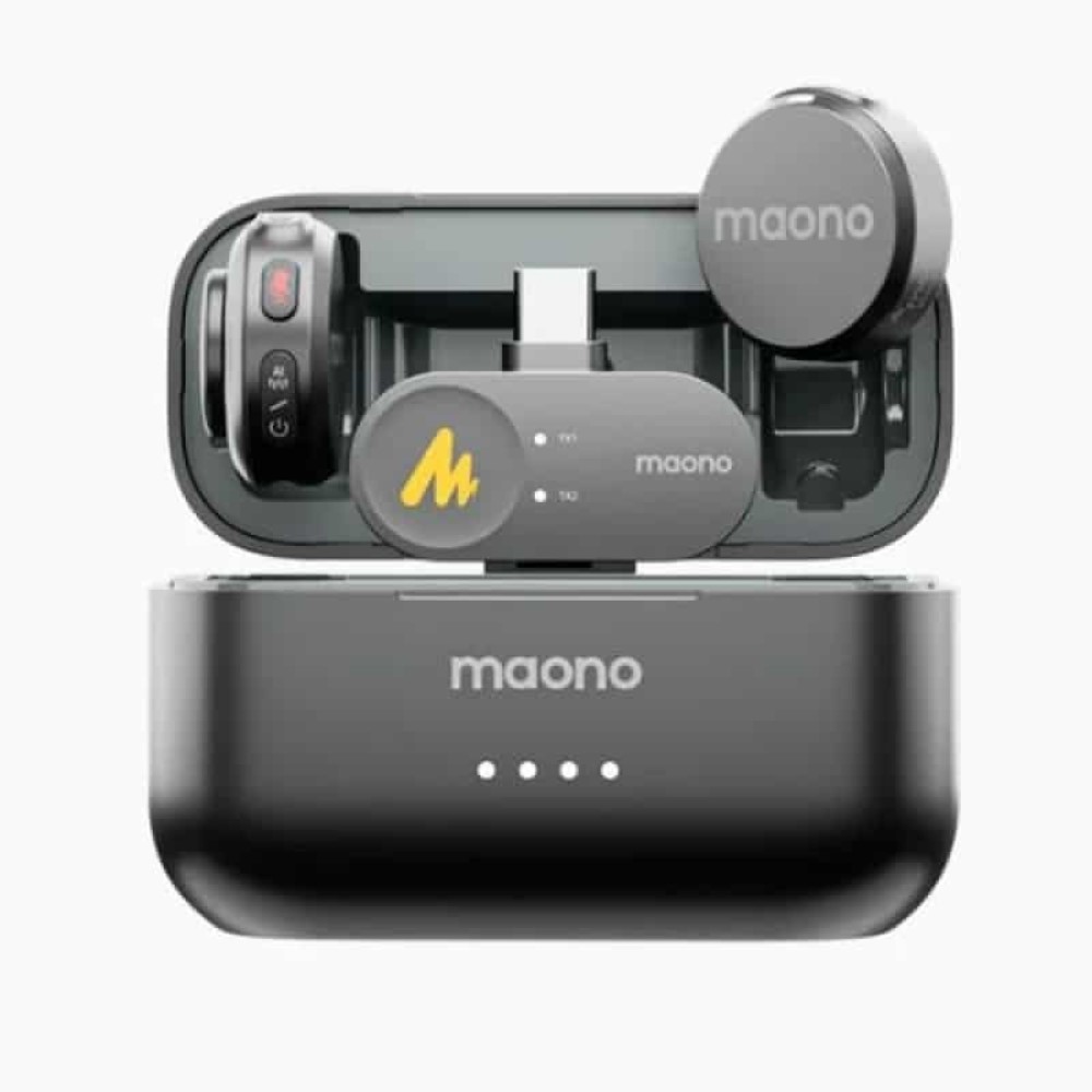 Maono WAVE T5 PC2 Wireless Lavalier Microphone for iPhone 17/16/15/Android/Tablet, USB C Mini Mic with 48KHz 24Bit, 300m Range, Voice Filter, Noise Cancellation, 30H Use for Video Recording, Streaming