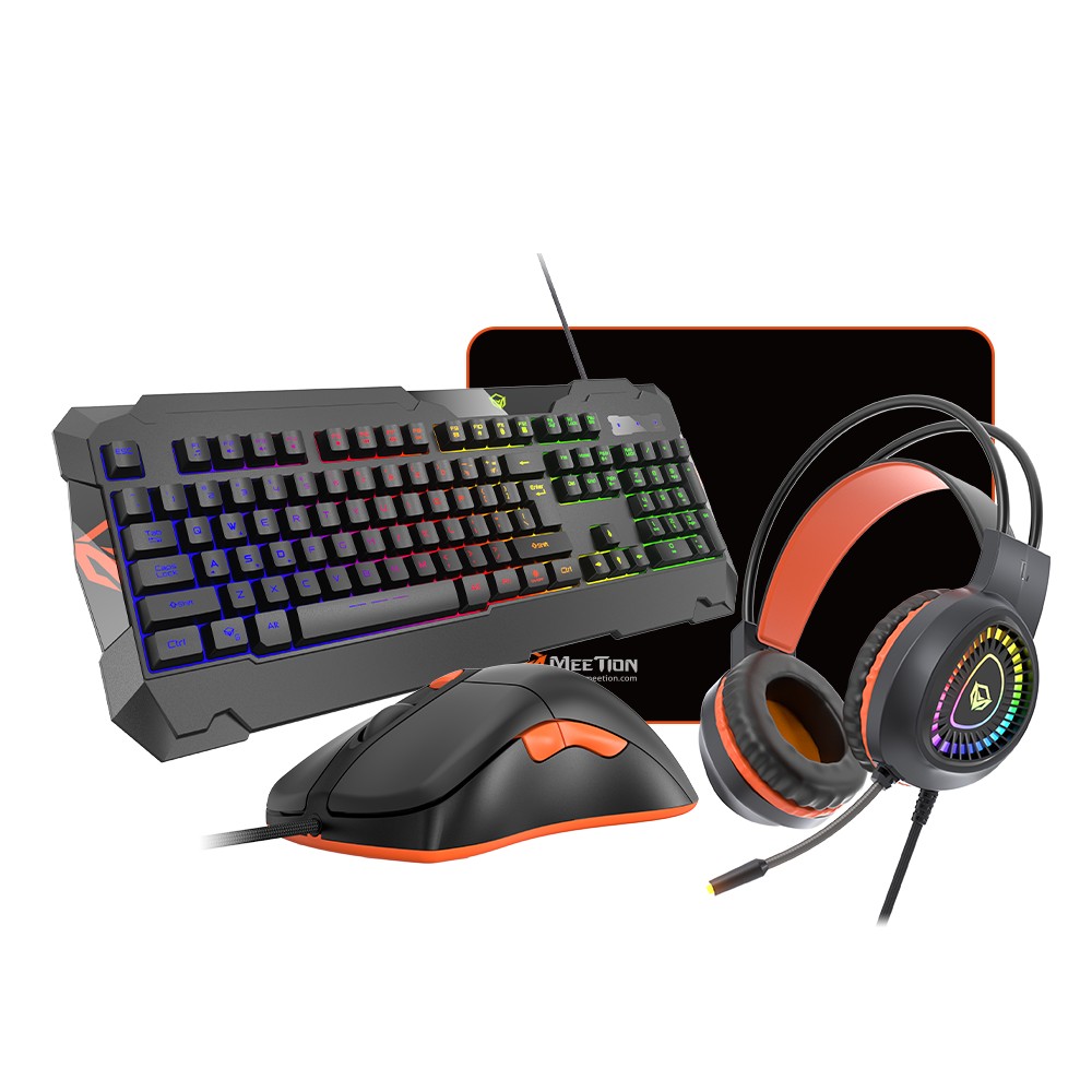 Meetion C505 Wired Rgb Led Mouse Keyboard Headset Mice Bundle Set Combos Headphones Gaming Keyboard Mouse and Mouse Pad - Black