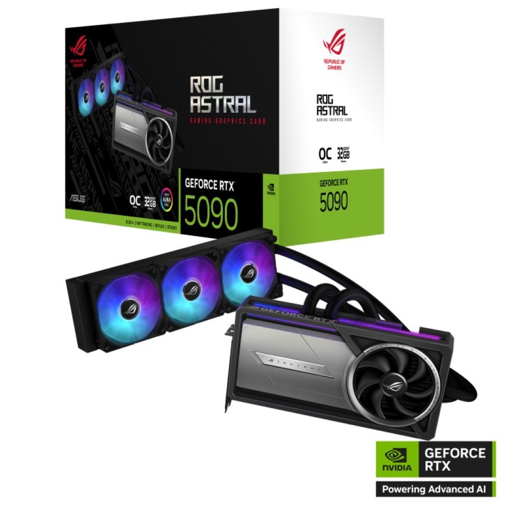 Asus Rog Astral LC GeForce RTX 5090 32GB GDDR7 OC Edition Gaming Graphics Card (PCIe 5.0 HDMI/DP 2.1 3.8-Slot 360mm Radiator AIO Cooler Patented Vapor Chamber Phase-Change GPU Thermal Pad)