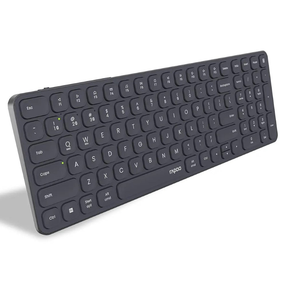 Rapoo E9350L Bluetooth Wireless Multi-Device Keyboard (4 Devices) Numpad Led Indicators Ultra-Thin Ergonomic Compatible with Windows iOS Android Tablets Smartphones - Dark Grey