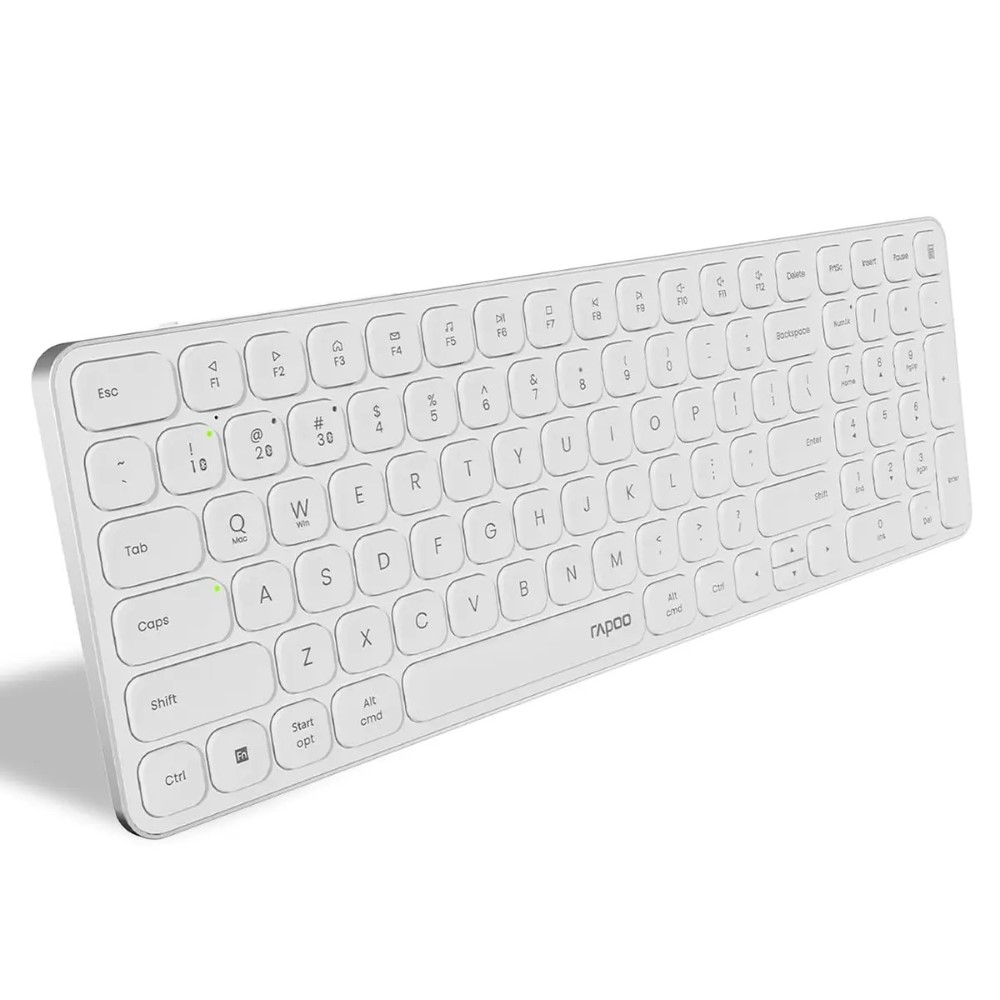 Rapoo E9350L Bluetooth Wireless Multi-Device Keyboard (4 Devices) Numpad Led Indicators Ultra-Thin Ergonomic Compatible with Windows iOS Android Tablets Smartphones - White