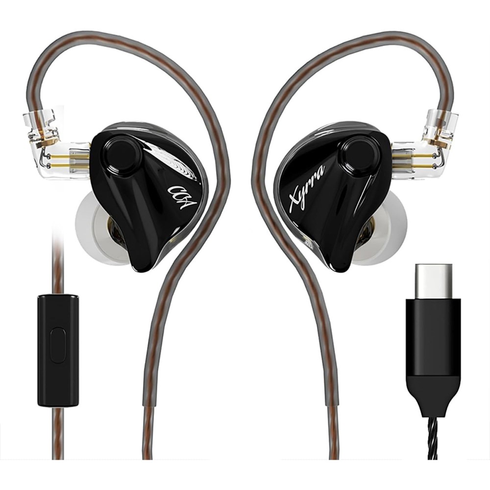 CCA Xyrra Dual Driver in-Ear Monitor Headphone 1DD+1BD HiFi IEM Earphones Wired Gaming Earbuds for Gamers Musicians With Mic,Type-C – Black