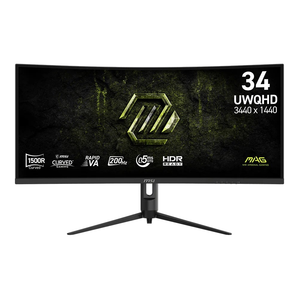 MSI MAG 342CQRF E20 34 Inch 2K UWQHD Curved Gaming Monitor - 1500R VA 3440 x 1440 Resolution 200Hz Hz / 0.5ms (GTG) Adaptive Sync - DP 1.4a HDMI 2.0b CEC 90% DCI-P3 AI Vision HDR Ready