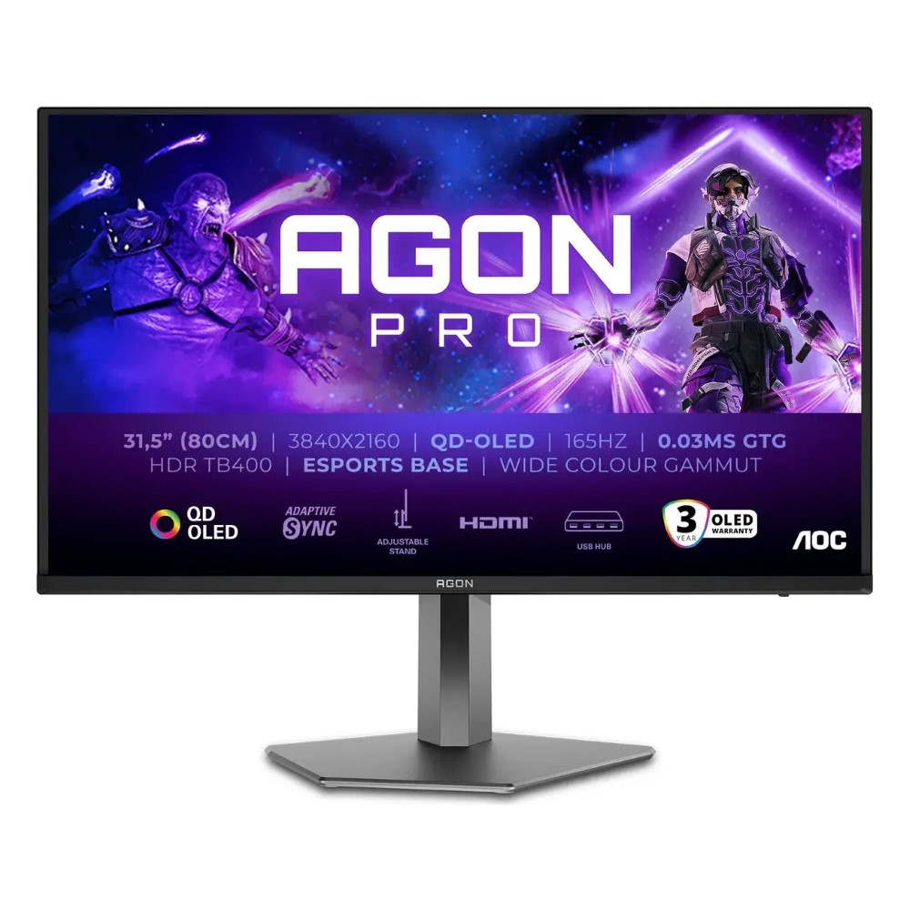 AOC AGON Pro AG326UZD 31.5 Inch QD-OLED Gaming Monitor UHD 840×2160 4K 240Hz 0.03ms VESA DisplayHDR True Black 400