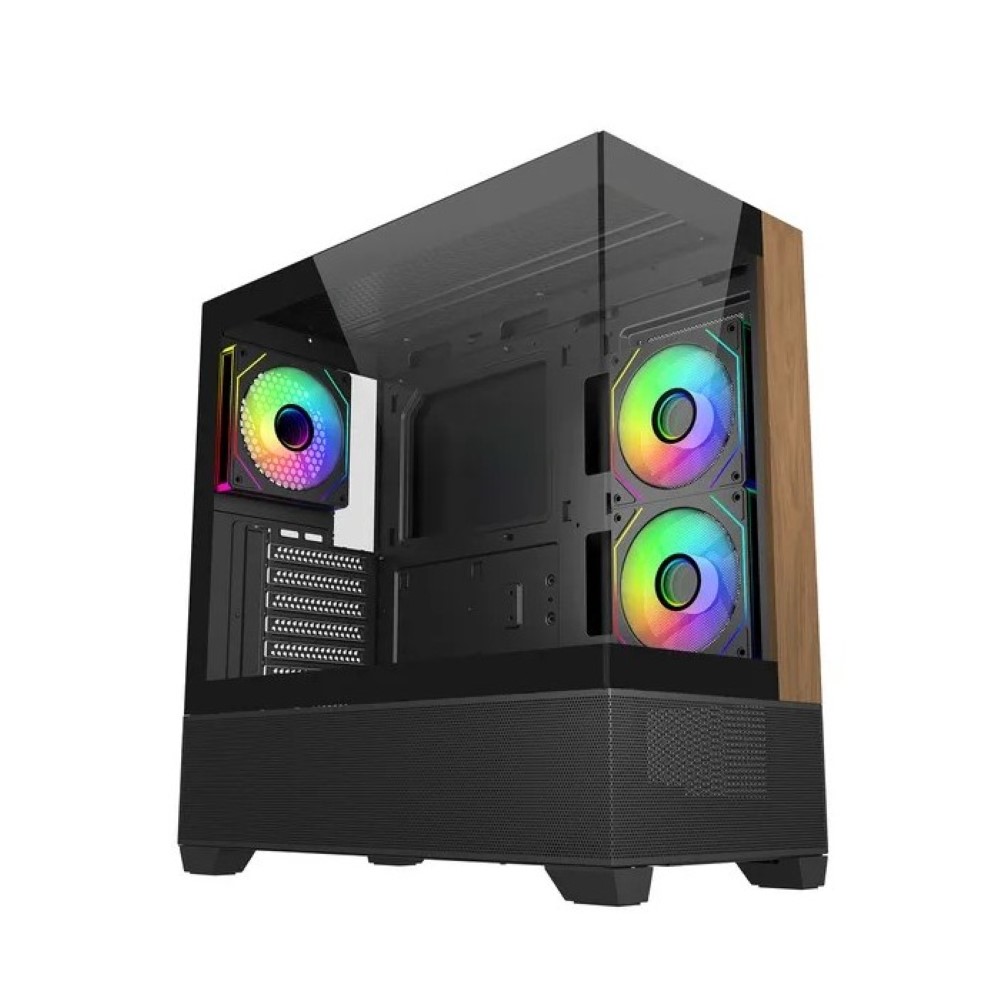 Cooler Master Elite 690 Wood Dual Tempered Glass Mid-Tower Case – Black