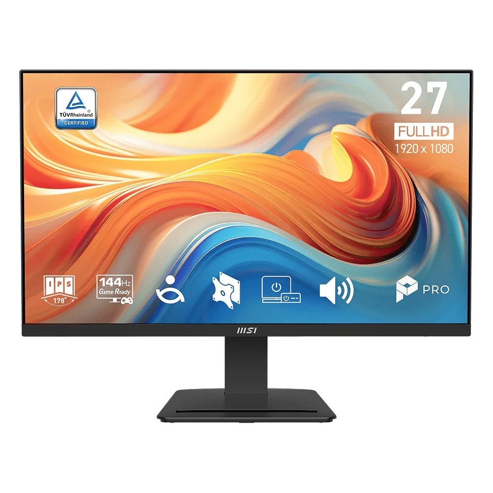 MSI PRO MP273 E14A 27-inch IPS 1920 x 1080 Full HD Gaming Monitor 144Hz Free-Sync HDMI DisplayPort VGA Port VESA Mountable Tilt Speaker 4-Side Slim Bezel 1ms Black