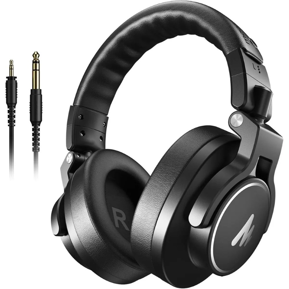 Maono MH700 Studio Monitor Mixing DJ Headphones 50mm Driver Professional Over Ear Wired Headset with 3.5mm to 6.35mm Jack for Guitar AMP Piano Music Production Keyboard Recording Podcast Black