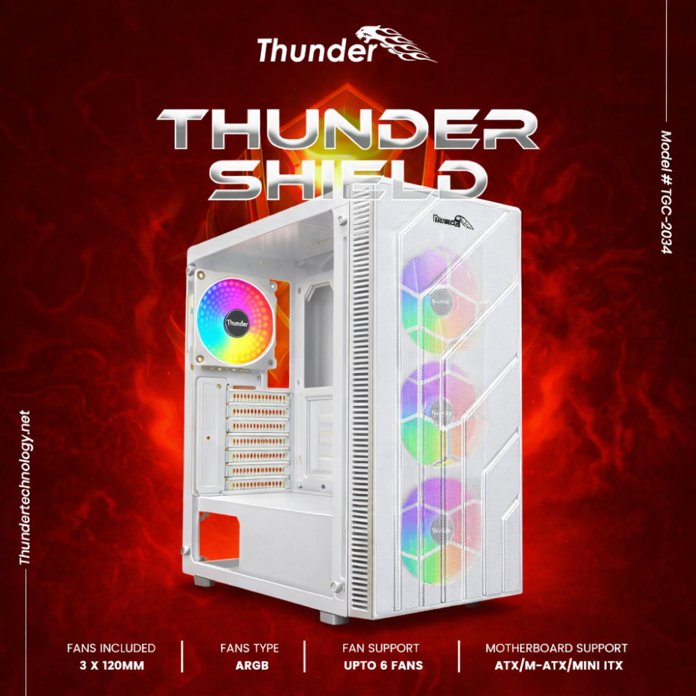 Thunder Shield ATX With 3 ARGB Fan Casig White