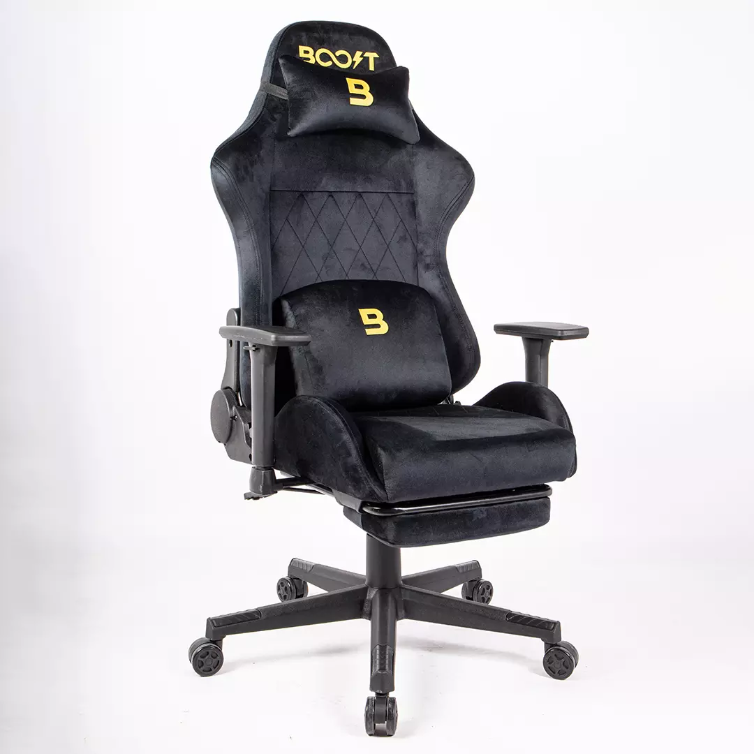 Boost Ascend Ergonomic Chair Upholstery Suede Fabric With Footrest Black