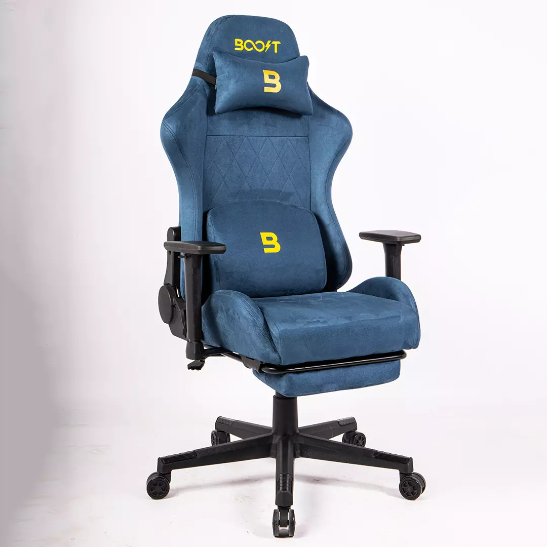 Boost Ascend Ergonomic Chair Upholstery Suede Fabric With Footrest Blue