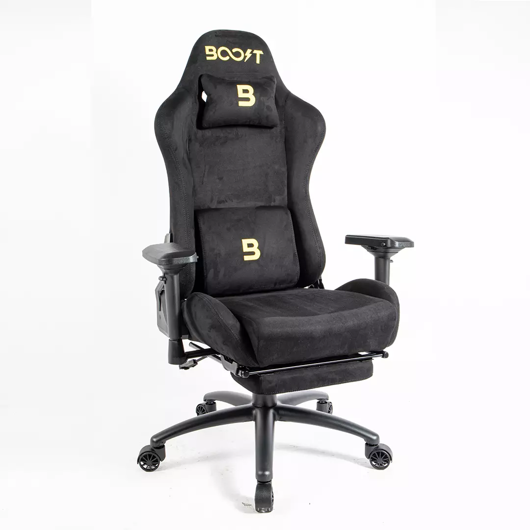 Boost Dominion Ergonomic Chair Upholstery Suede Fabric With Footrest Black